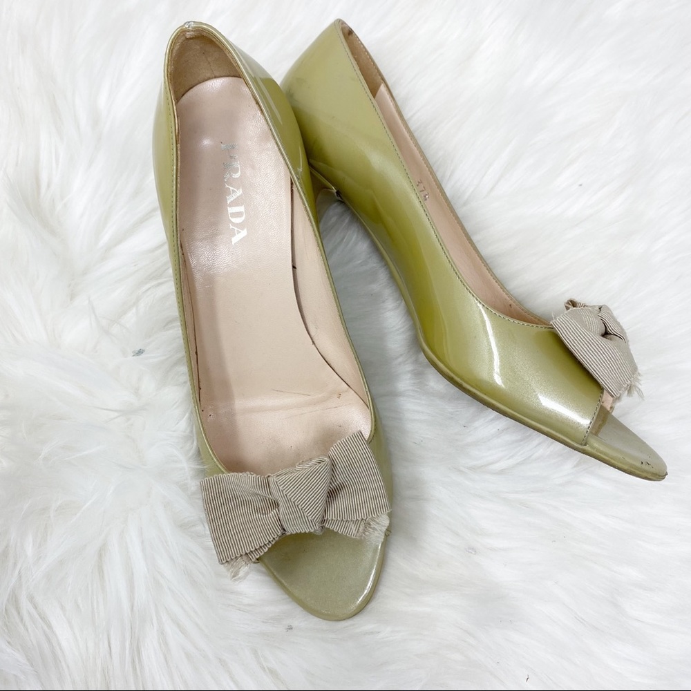 Prada Green Bow Peep Toe Shoes
